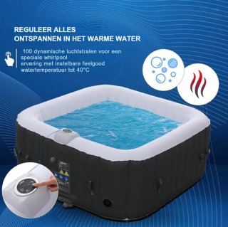Wat vinden we goed aan de Jacuzzi Opblaasbaar Vierkant - Jacuzzi Opblaasbaar 4 Persoons Met Automatische Inflatie - Jacuzzi Spa Met 100 Massage Jets