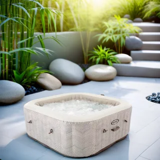 Opblaasbare Luxe Spa Jacuzzi 6-Persoons – 170 Massage Jets – Verwarming tot 40°C – Vierkant Bubbelbad – 196x196x71cm – Hometotry
