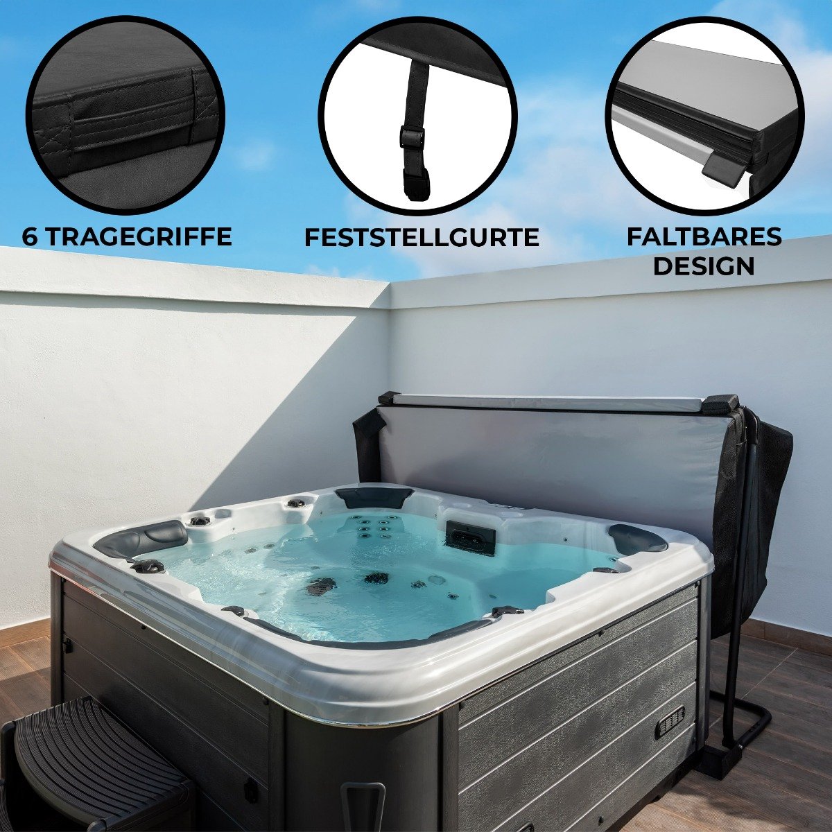2.1m x 2.1m Vierkant Spa Bubbelbad Hard Cover Zwart