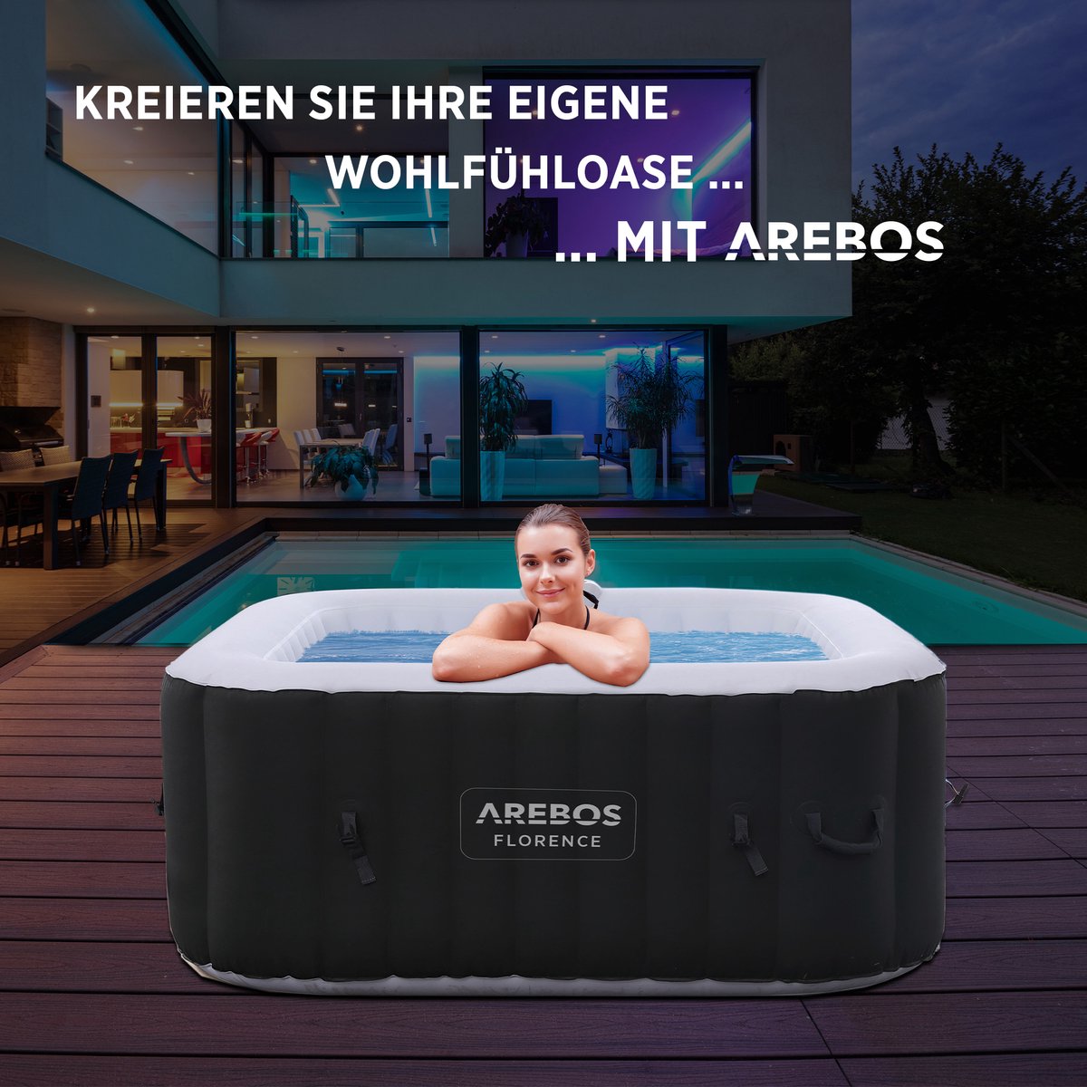 Arebos Opblaasbare Hottub 4 Persoons 154x154 cm 600L