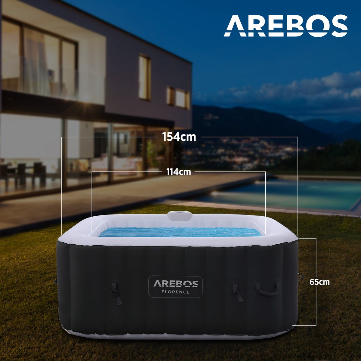 Arebos Opblaasbare Hottub 4 Persoons 154x154 cm 600L