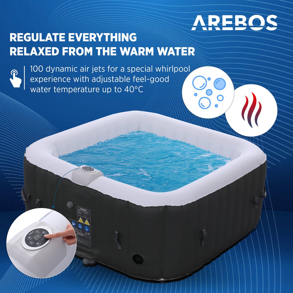Arebos Opblaasbare Hottub 4 Persoons 154x154 cm 600L