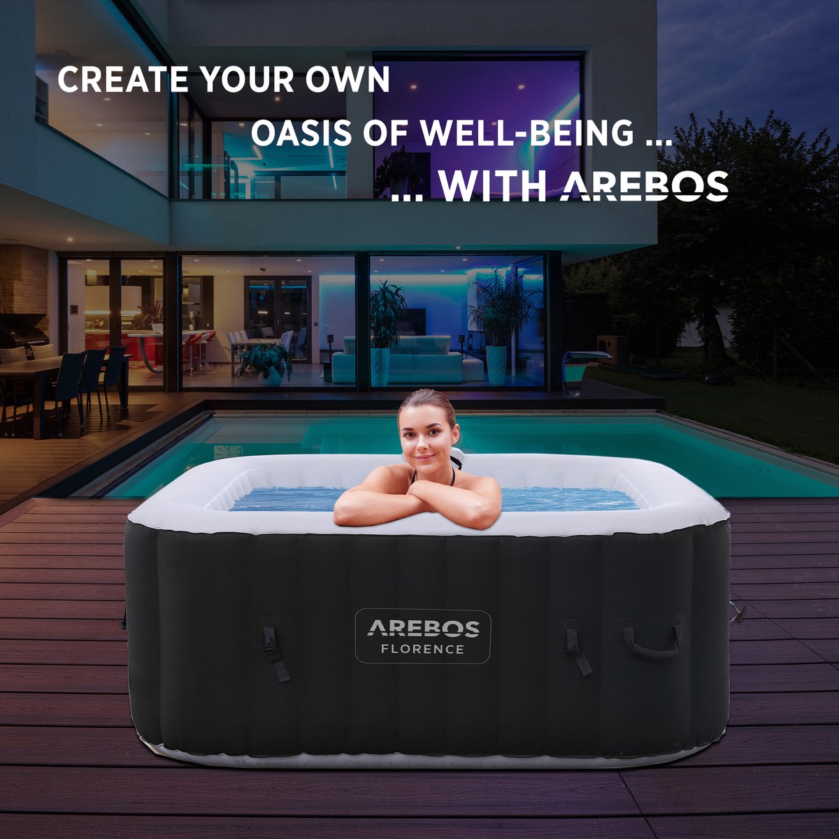 Arebos Opblaasbare Hottub 4 Persoons 154x154 cm 600L