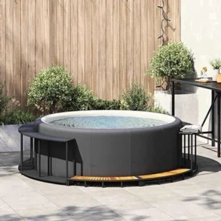 Badtuit spa-omranding met poly rattan en acaciahouten opstap