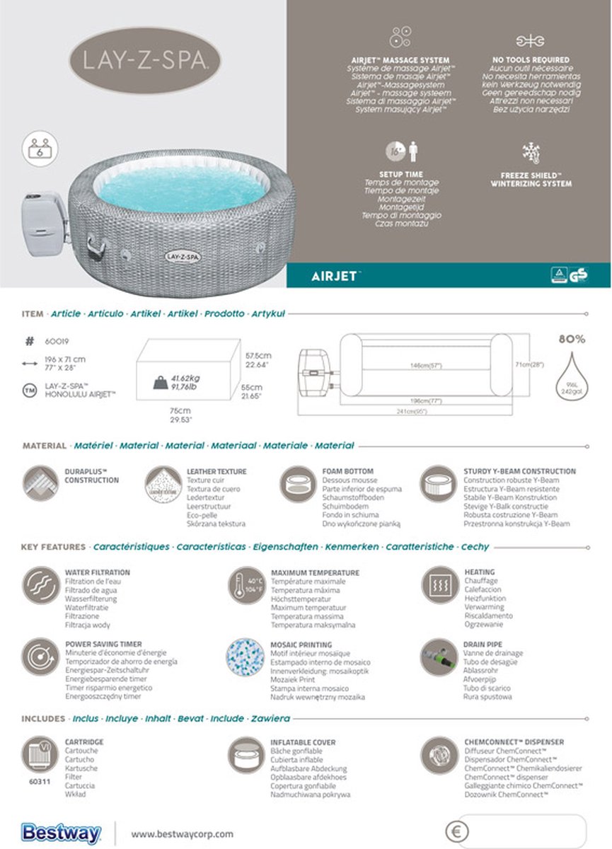 Bestway Lay-Z-Spa Honolulu Inflatable Spa
