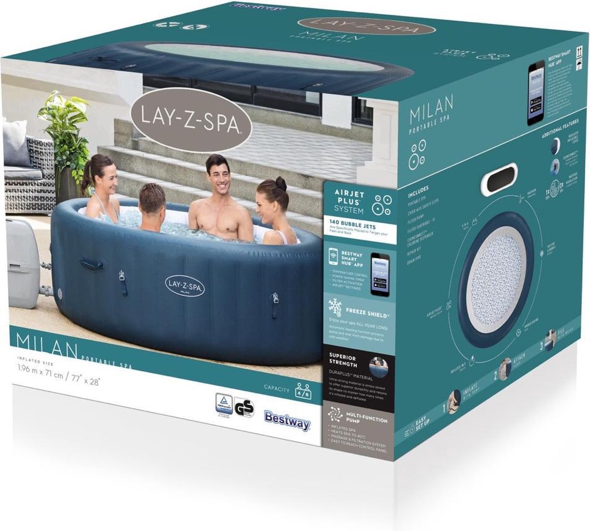 Bestway Lay-Z-Spa Milan Opblaasbare Jacuzzi 196x196 cm Bruin