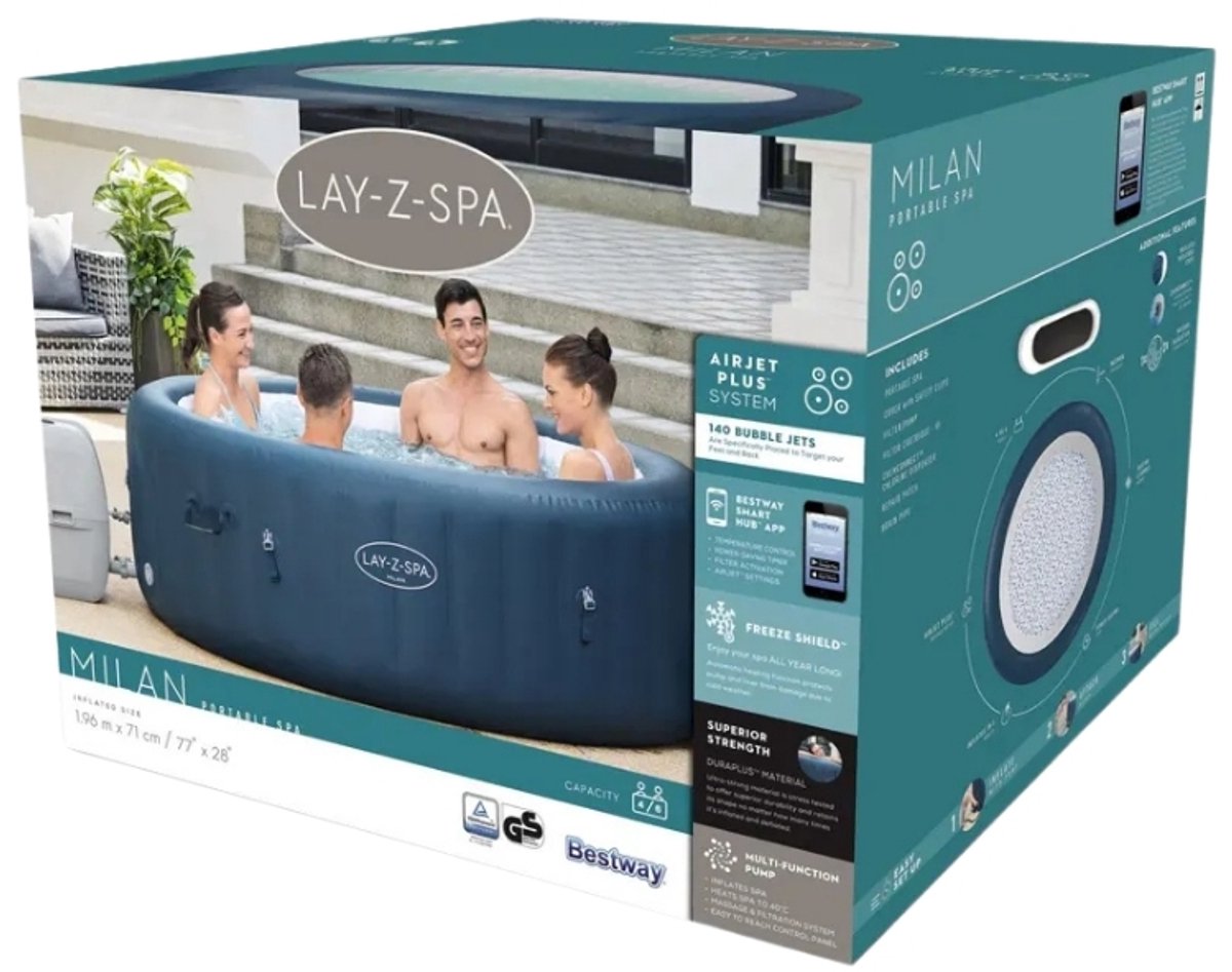 Bestway Lazy-Z Spa AirJet Plus Opblaasbare Spa Milan Ø196x71 cm
