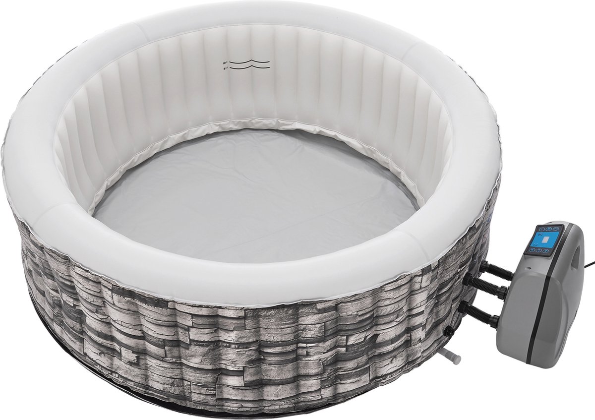 Carosino Opblaasbaar Bubbelbad 6 Persoons Ø204x70 cm Steenlook Grijs Pro.Tec