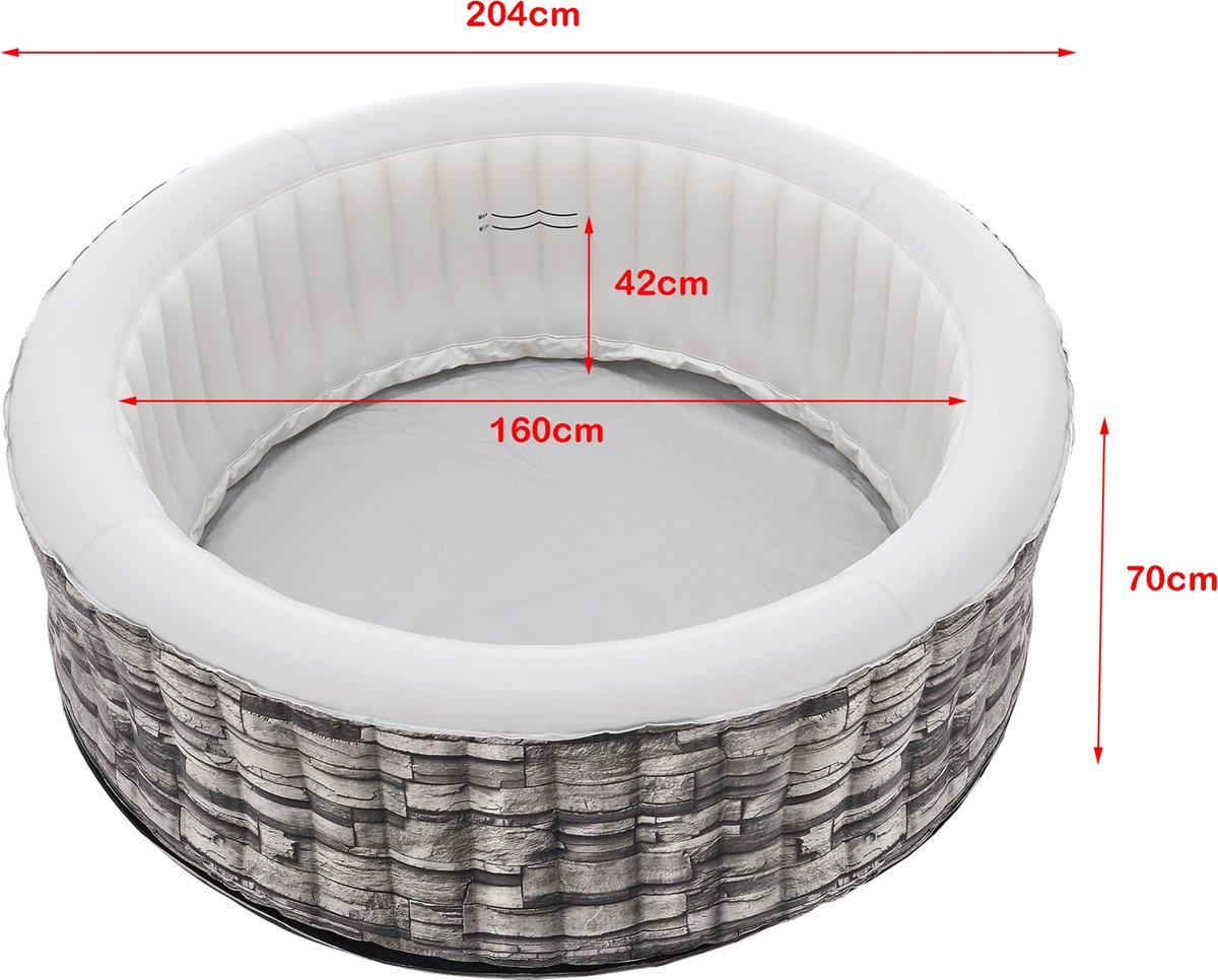 Carosino Opblaasbaar Bubbelbad 6 Persoons Ø204x70 cm Steenlook Grijs Pro.Tec