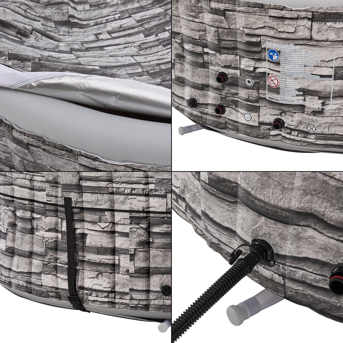 Carosino Opblaasbaar Bubbelbad 6 Persoons Ø204x70 cm Steenlook Grijs Pro.Tec