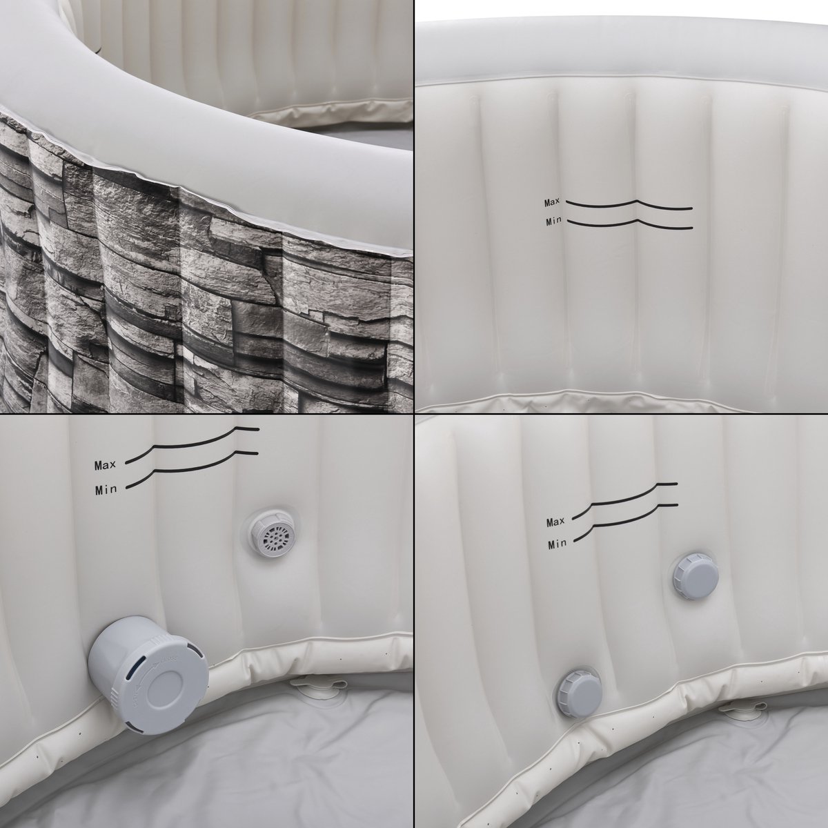 Carosino Opblaasbaar Bubbelbad 6 Persoons Ø204x70 cm Steenlook Grijs Pro.Tec