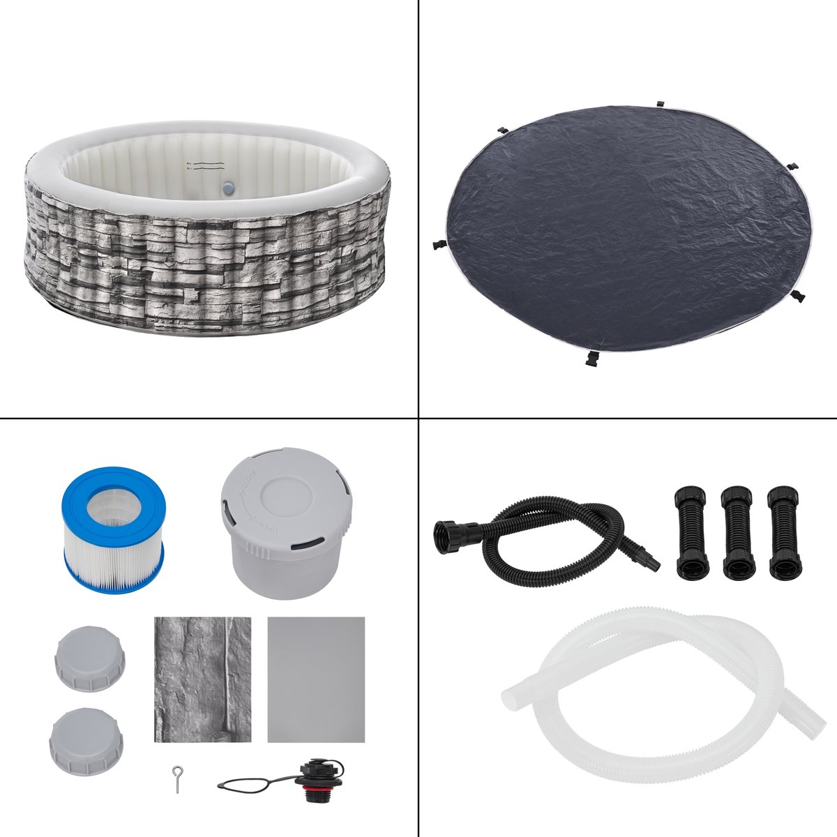 Carosino Opblaasbaar Bubbelbad 6 Persoons Ø204x70 cm Steenlook Grijs Pro.Tec