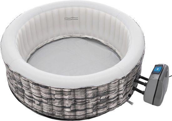 Carosino Opblaasbaar Bubbelbad 6 Persoons Ø204x70 cm Steenlook Grijs Pro.Tec