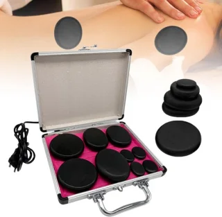 Dailygoods massagestenen set 9 stuks basalt hot stone
