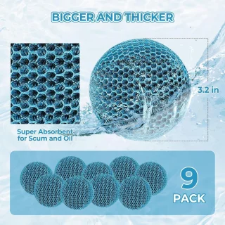 Hot tub scum absorber 9 pack honeycomb oil absorbent scum sponge, wasbaar foam floating filter