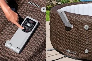 House&Garden Bali Royal AirJet Whirlpool opblaasbare jacuzzi 7 personen rond 216 x 71 cm rotan look chocoladebruin