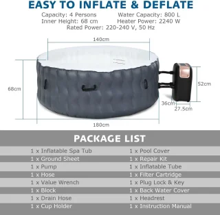Industrial Home 4-Persoons Ronde Opblaasbare Jacuzzi
