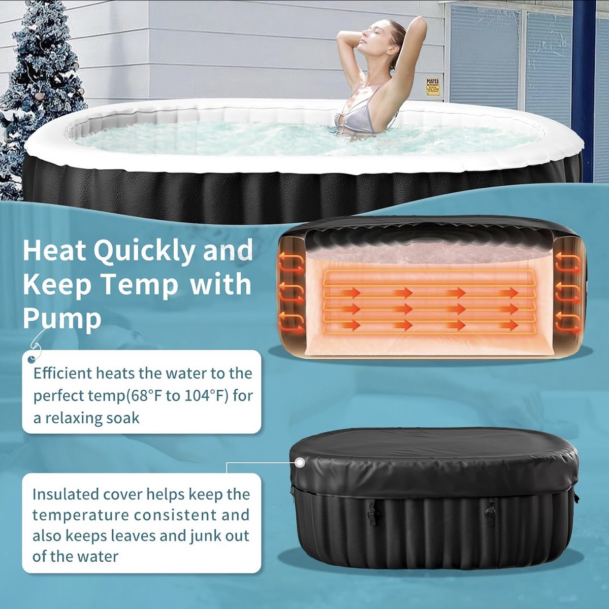 Industrialhome Opblaasbare Hot Tub 2 Personen 660L Zwart Ovaal