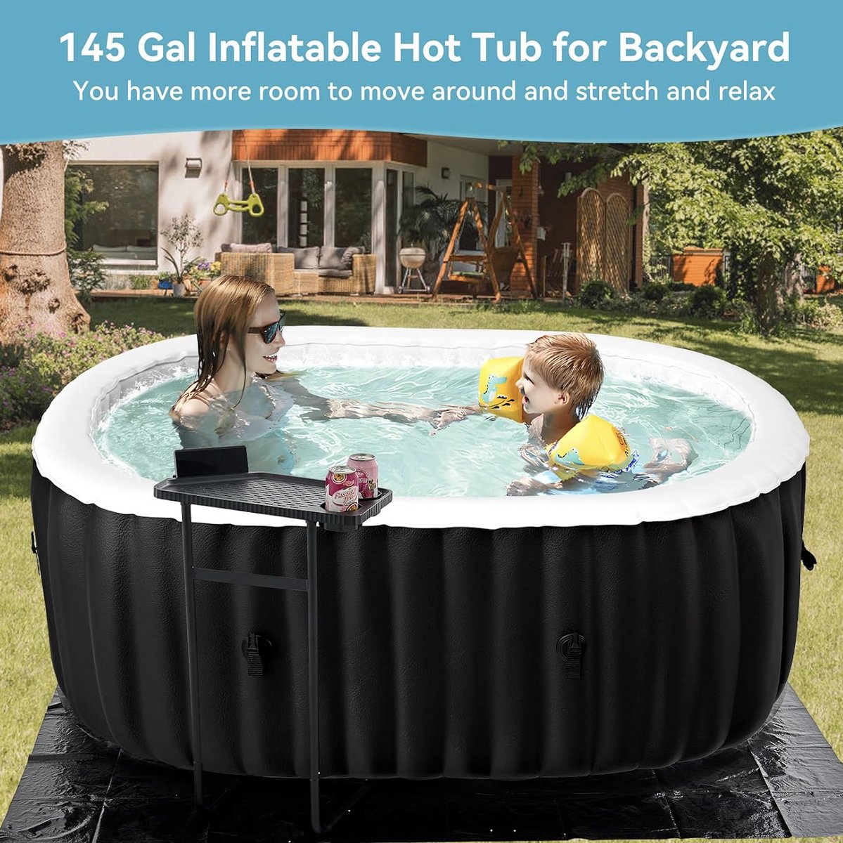 Industrialhome Opblaasbare Hot Tub 2 Personen 660L Zwart Ovaal