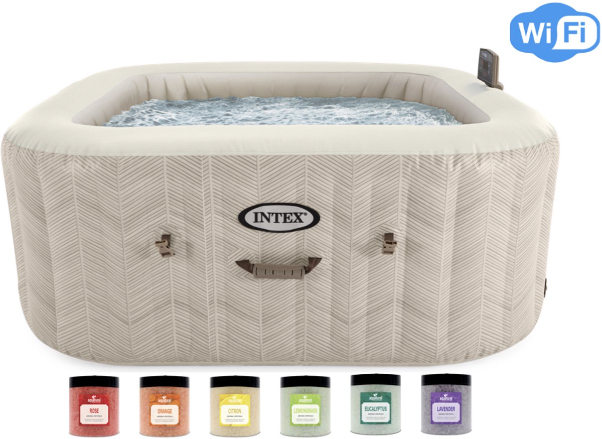 De Intex PureSpa Chevron Deluxe Bubble Spa + Aroma Crystals Set in één oogopslag