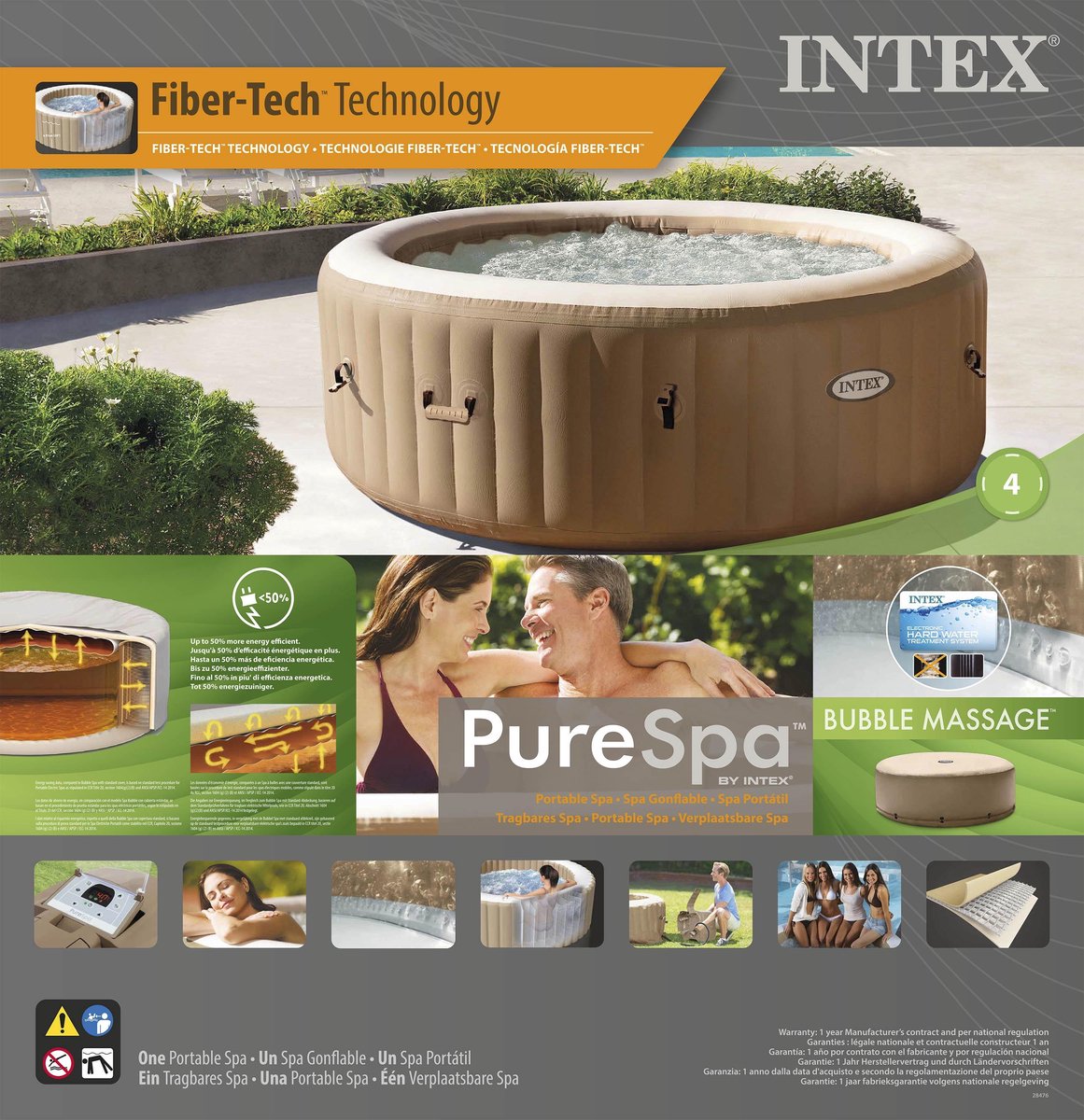 Intex PureSpa Energy Saving Opblaasbare Spa 4-Persoons Beige