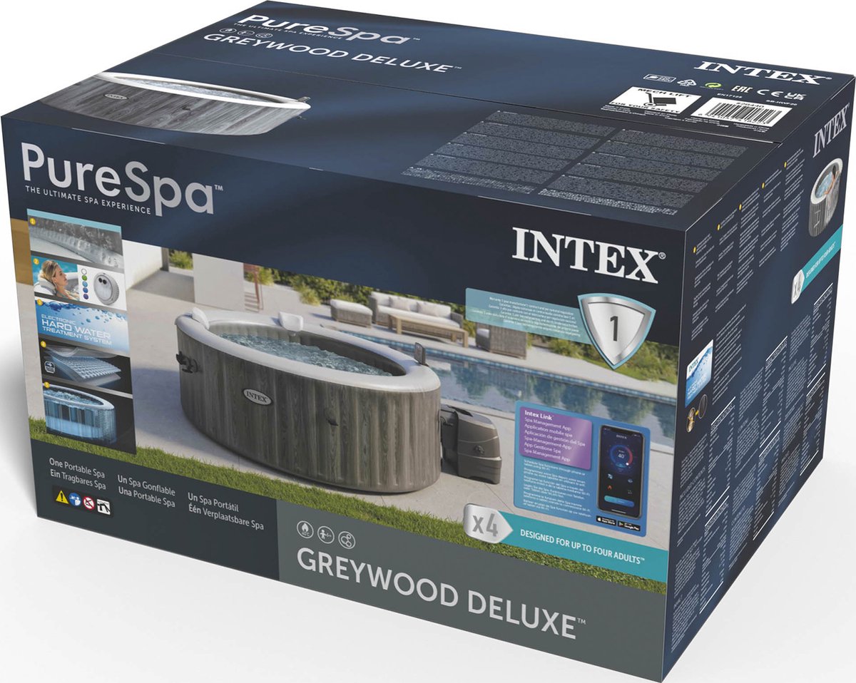 Intex PureSpa Greywood Deluxe 4-Persoons Spa Ø196x71 cm