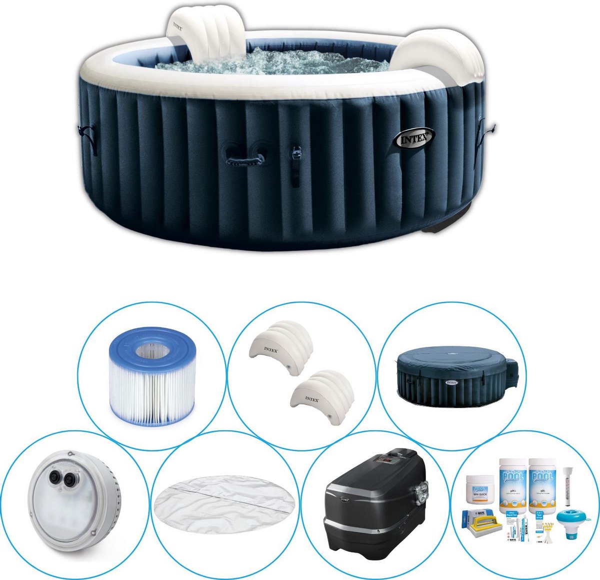 De Intex PureSpa Jacuzzi 196x71 cm 4-persoons Donkerblauw in één oogopslag