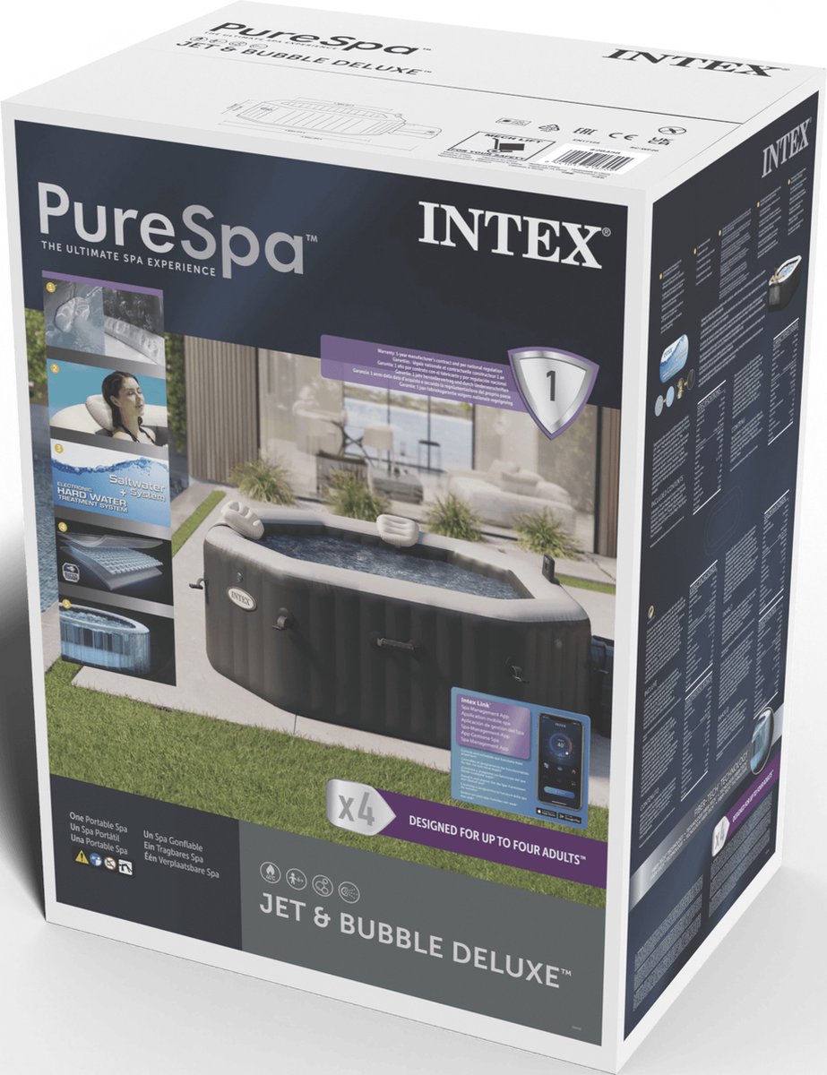 Intex PureSpa Onyx Black Deluxe 4 persoons spa 201x201x71 cm