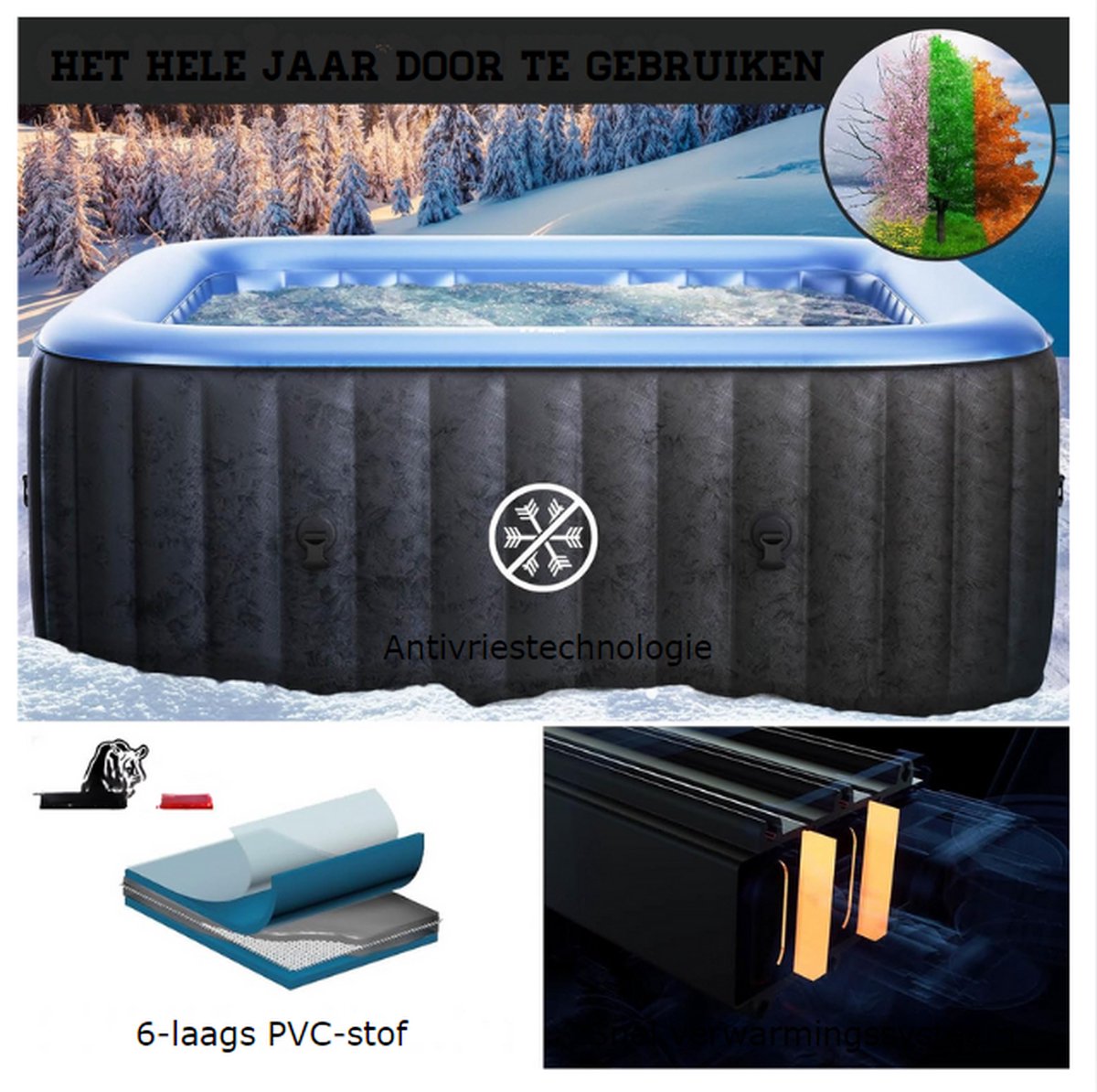 Jacuzzi Opblaasbaar Vierkant 4-6 Personen
