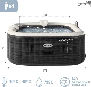 Luxe Outdoor Whirlpool Vierkant 175x175x71 cm - 4 Persoons Spa Bad