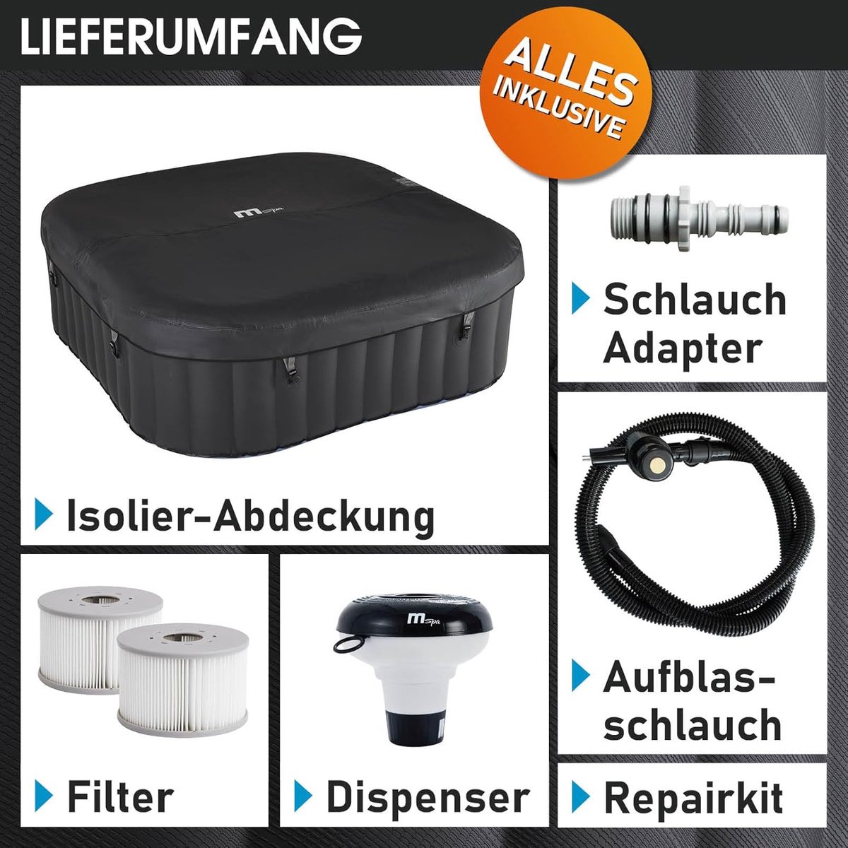 Opblaasbaar Bubbelbad 4-Persoons Vierkant 158x158 cm - Incl. Cover & Filter