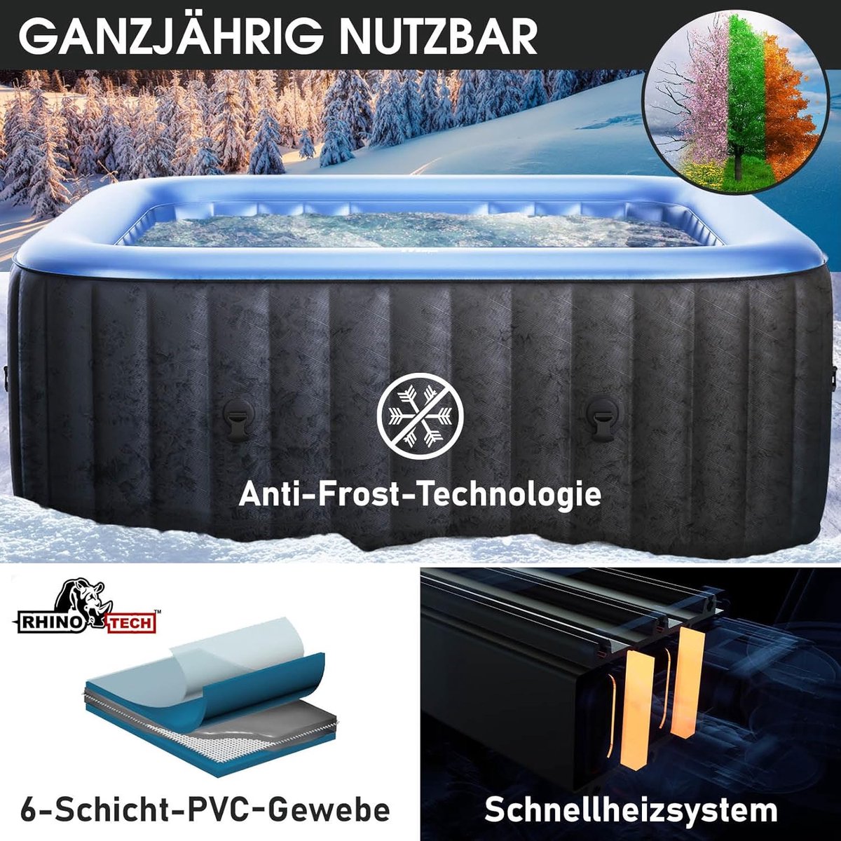 Opblaasbaar Bubbelbad 4-Persoons Vierkant 158x158 cm - Incl. Cover & Filter