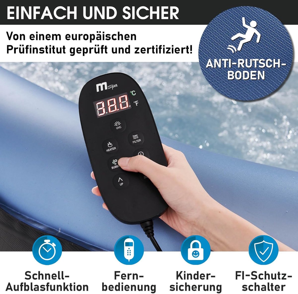Opblaasbaar Bubbelbad 4-Persoons Vierkant 158x158 cm - Incl. Cover & Filter