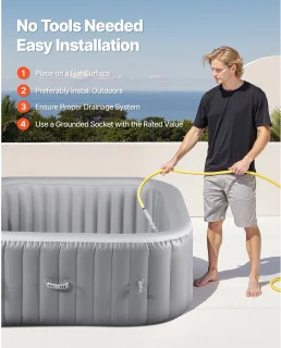Opblaasbare hot tub 4-6 personen vierkant 1850x660 mm - grijs