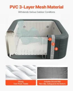 Opblaasbare hot tub 4-6 personen vierkant 1850x660 mm - grijs