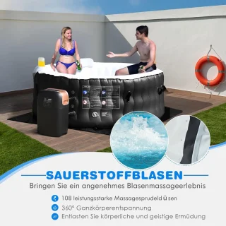 Opblaasbare Jacuzzi Ø180 cm Zwart 2-4 Personen