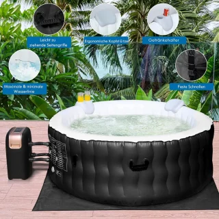 Opblaasbare Jacuzzi Ø180 cm Zwart 2-4 Personen