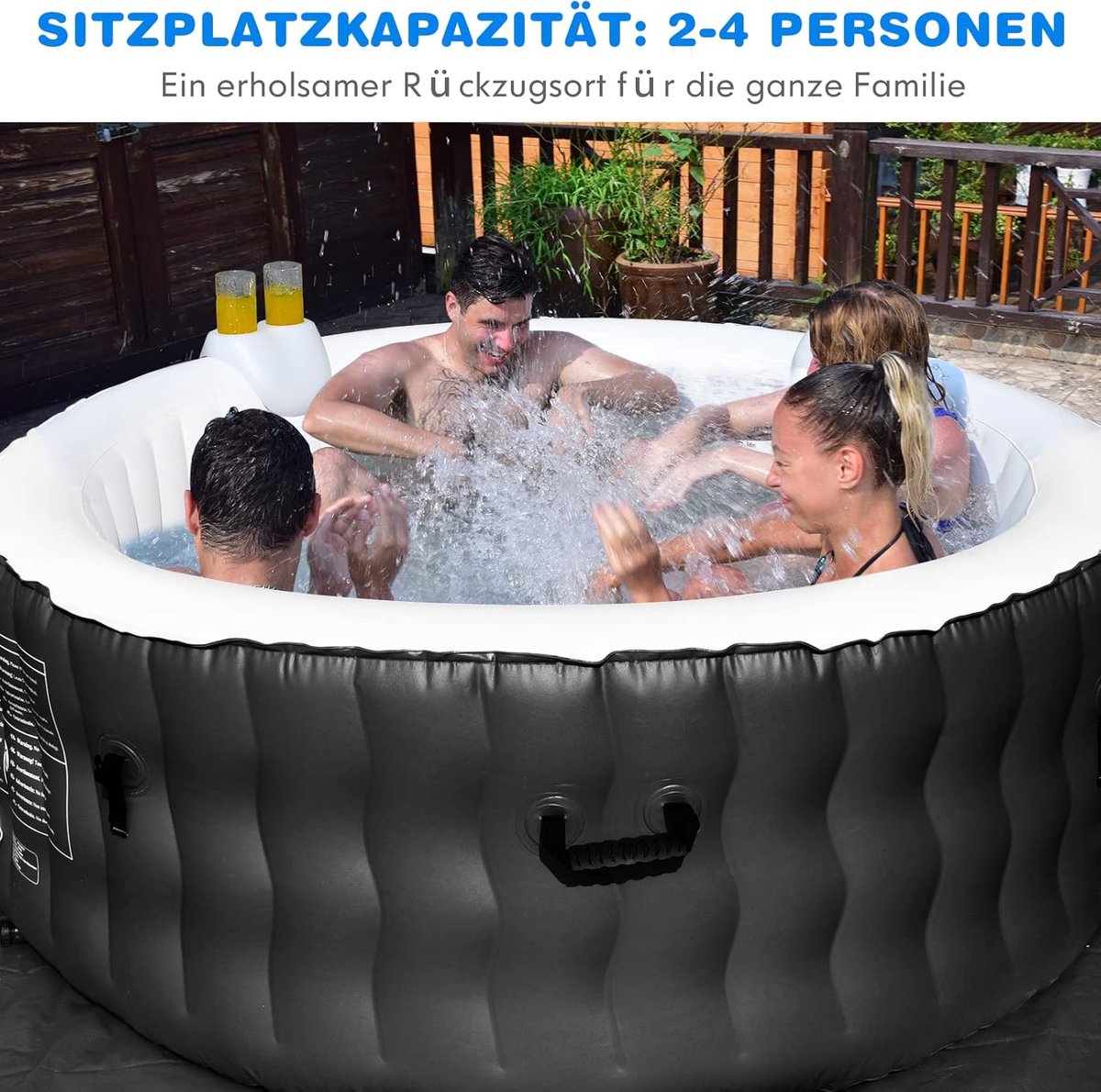 Opblaasbare Jacuzzi Ø180 cm Zwart 2-4 Personen