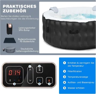 Opblaasbare Jacuzzi Ø180 cm Zwart 2-4 Personen