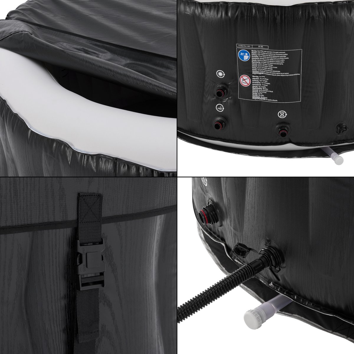 pro.tec Carbone opblaasbaar bubbelbad Ø165x70 cm zwart-wit 3 personen