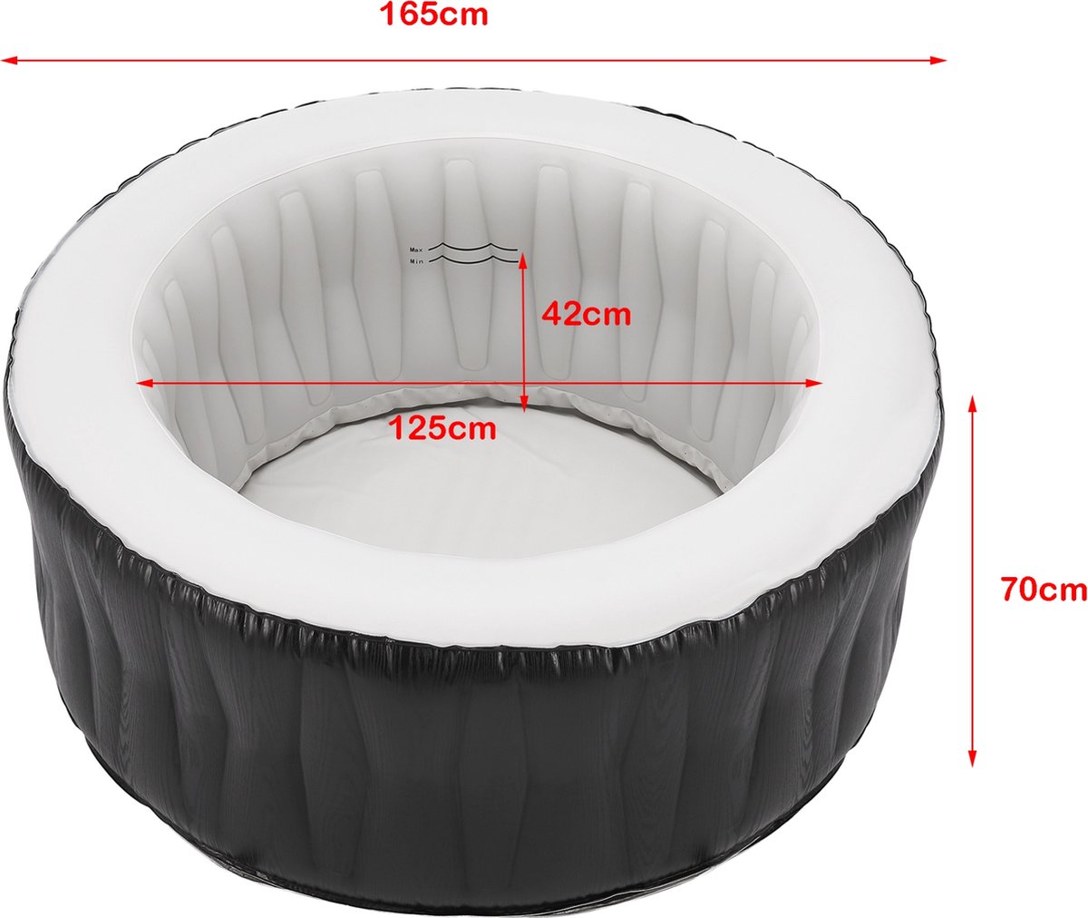 pro.tec Carbone opblaasbaar bubbelbad Ø165x70 cm zwart-wit 3 personen