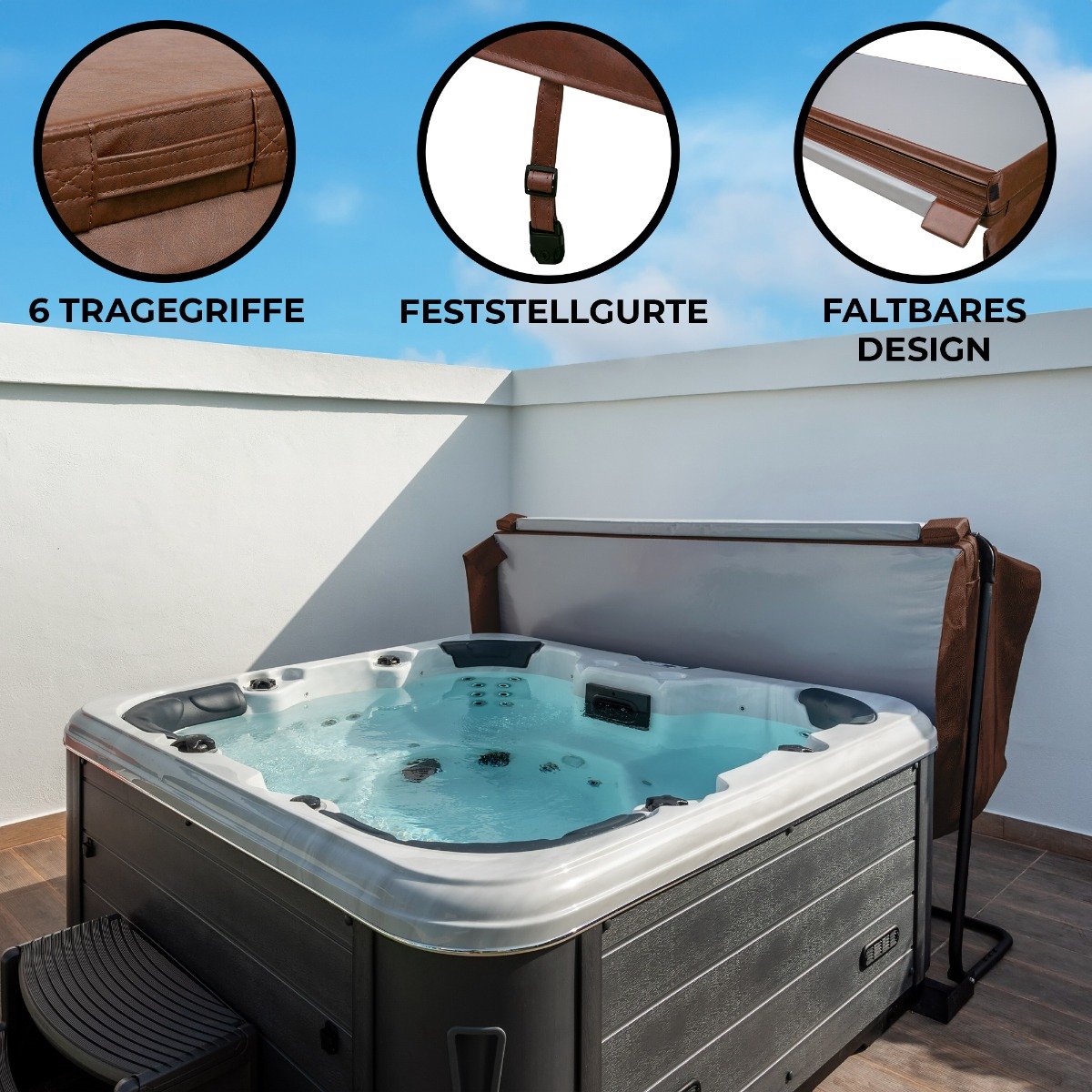 Spa bubbelbad deksel 2.1x2.1m vierkant bruin PVC