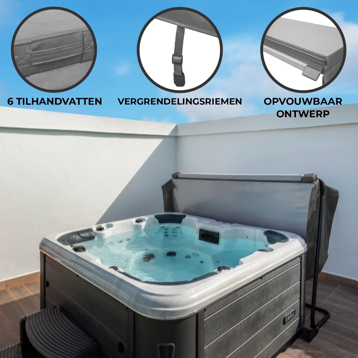 Spa Deksel Vierkant 2x2m Hard Top PVC Leer Grijs