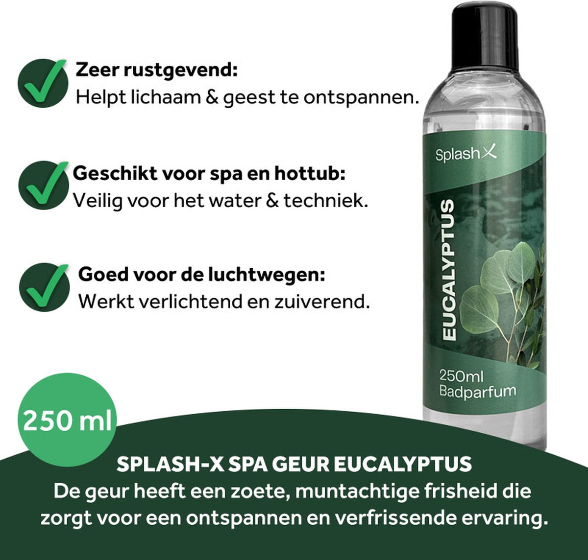 Wat vinden we goed aan de Splash-X Eucalyptus Spa Geur 250 ml