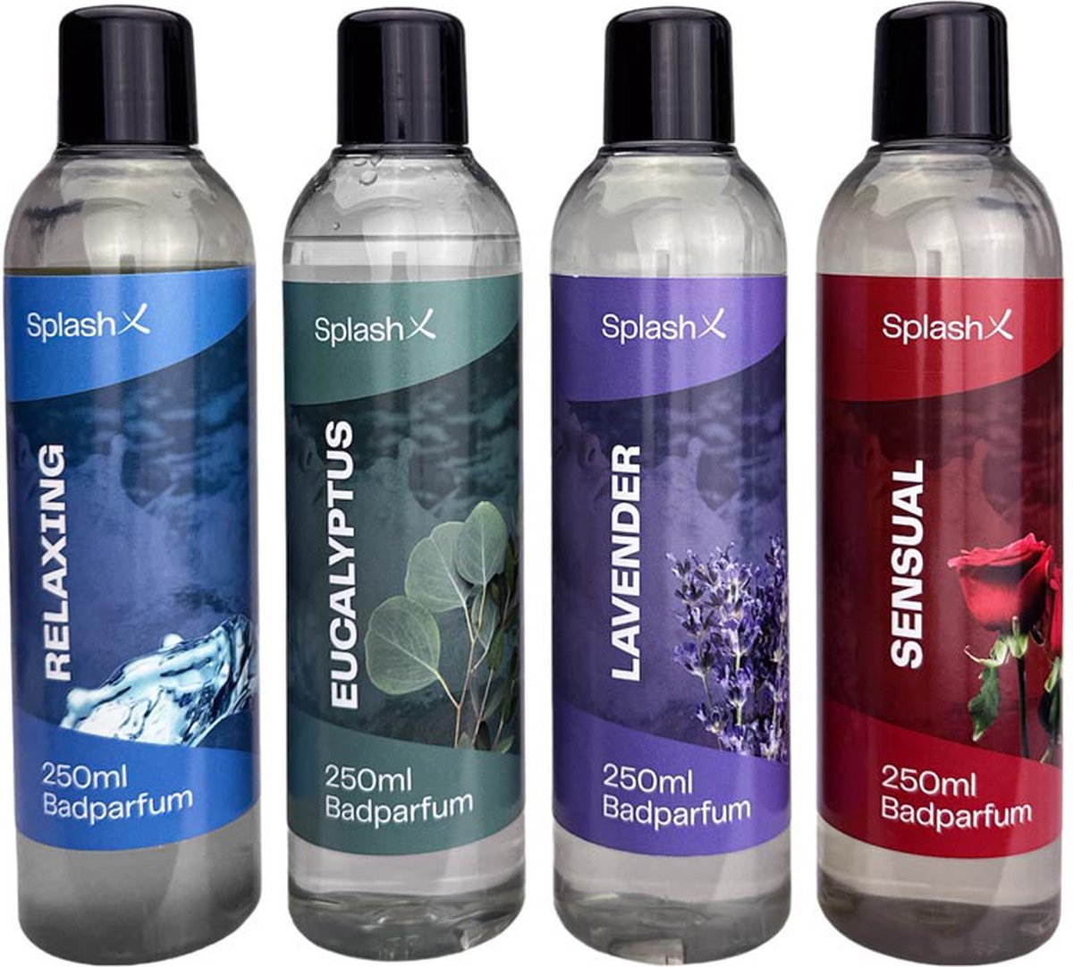 De Splash-X Spa Geurenpakket 4x250ml in één oogopslag