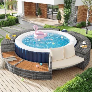 Wat vinden we goed aan de Whirlpool Omranding 283 cm Rond – Polyrotan & Hardhout – Grijs