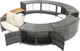 Whirlpool Omranding 283 cm Rond – Polyrotan & Hardhout – Grijs