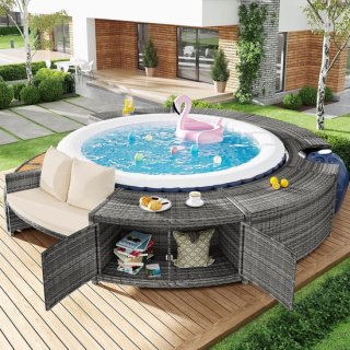 Whirlpool Omranding 283 cm Rond – Polyrotan & Hardhout – Grijs review