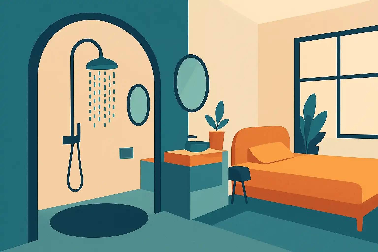 Zo richt je een open badkamer in met een regendouche zonder natte slaapkamer