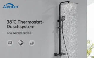 Auralum max Regendouche met Thermostaatkraan - Doucheset Zwart - Regendoucheset - Zwart Douchekolom met Thermostatische Mengkraan - 12 inch Douchekop